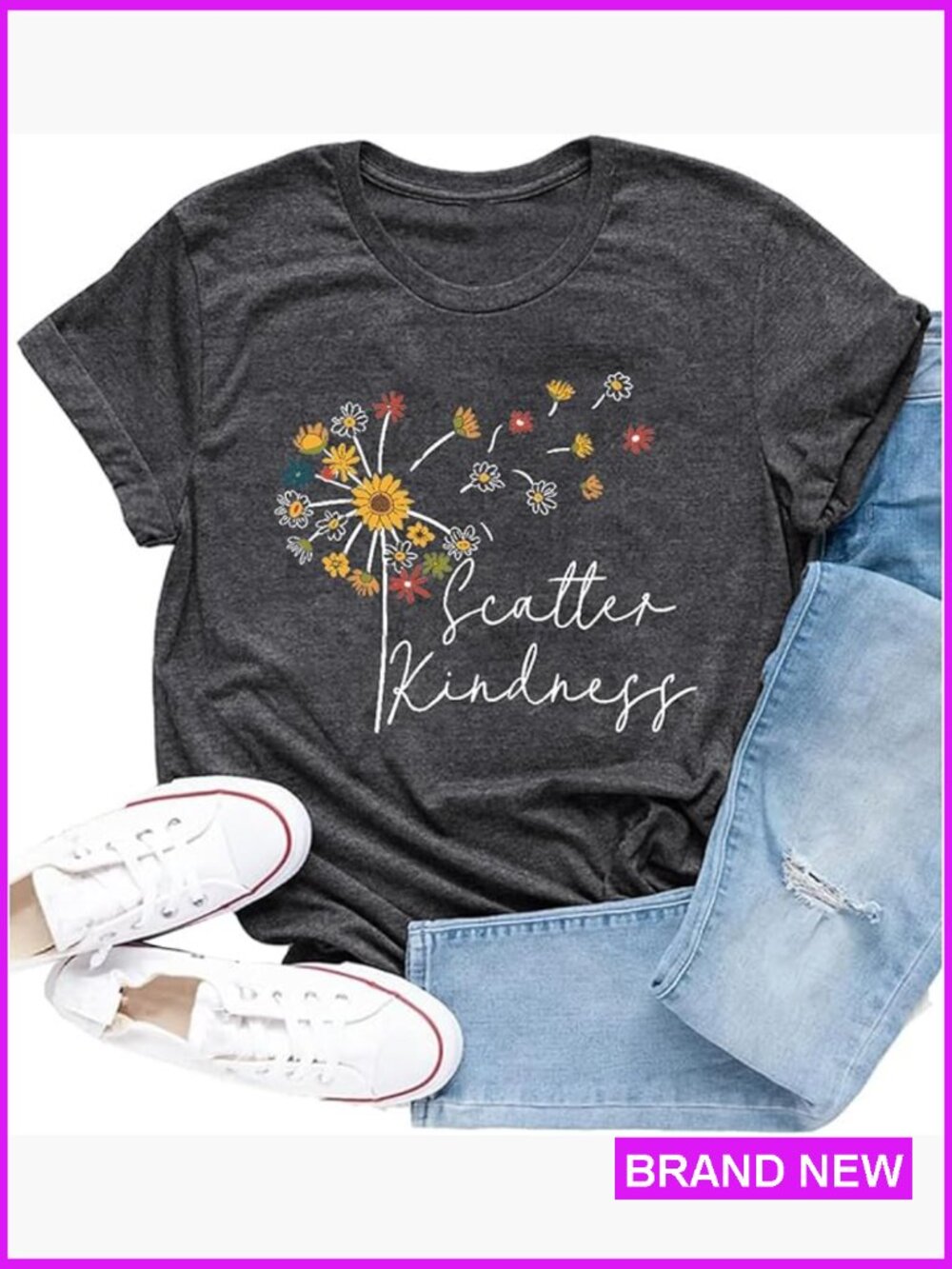 Inspirational Dandelion T-Shirt Positive Scatter Kindness Crewneck Soft Pullover
